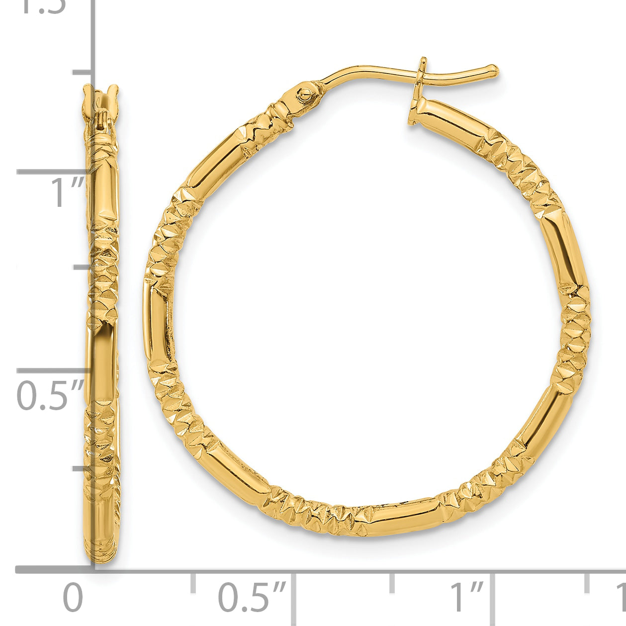 14K Polished and Textured Hoop Earrings