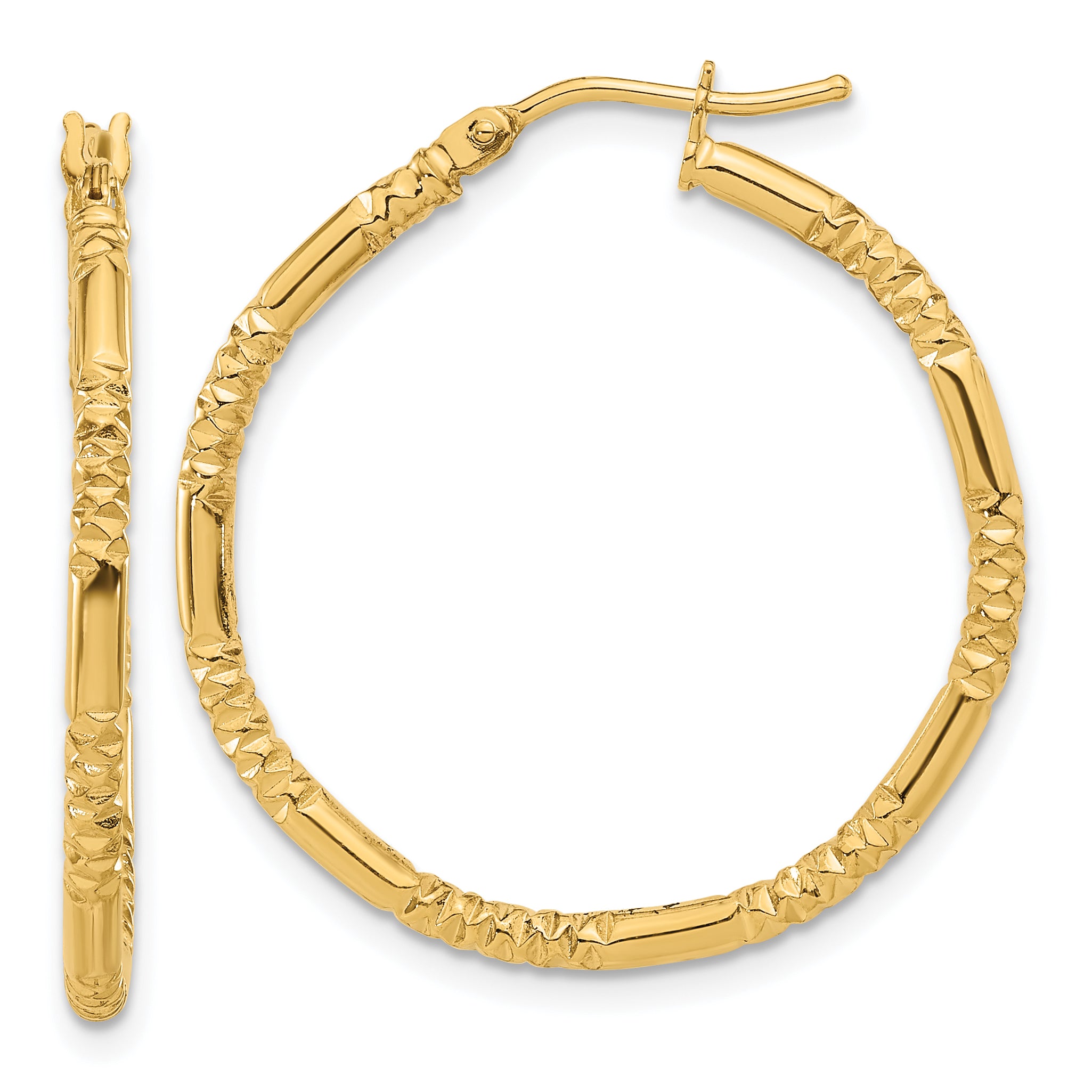 14K Polished and Textured Hoop Earrings Main image
