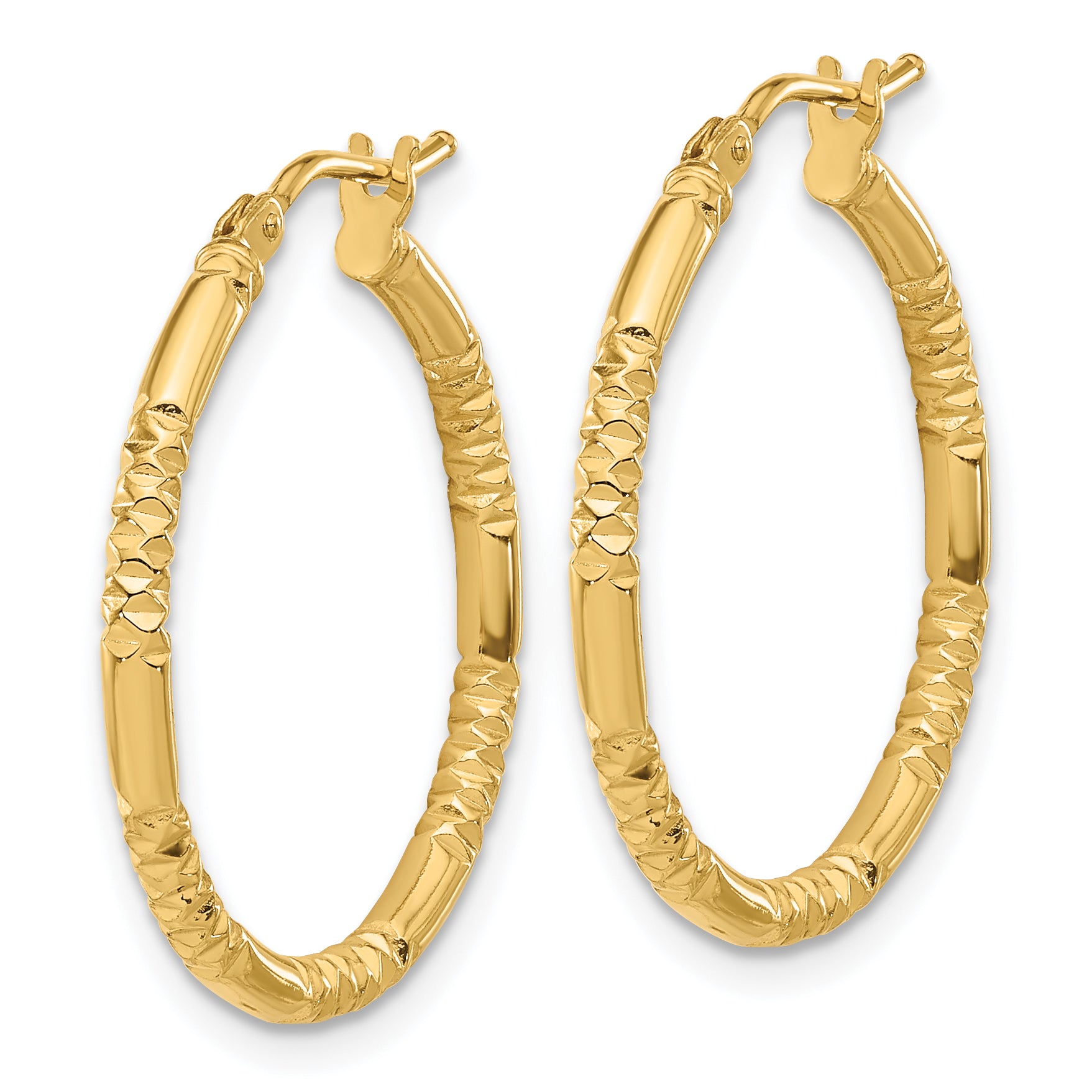 14K Polished and Textured Hoop Earrings Secondary image