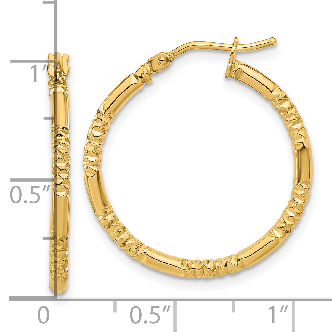 14K Polished and Textured Hoop Earrings