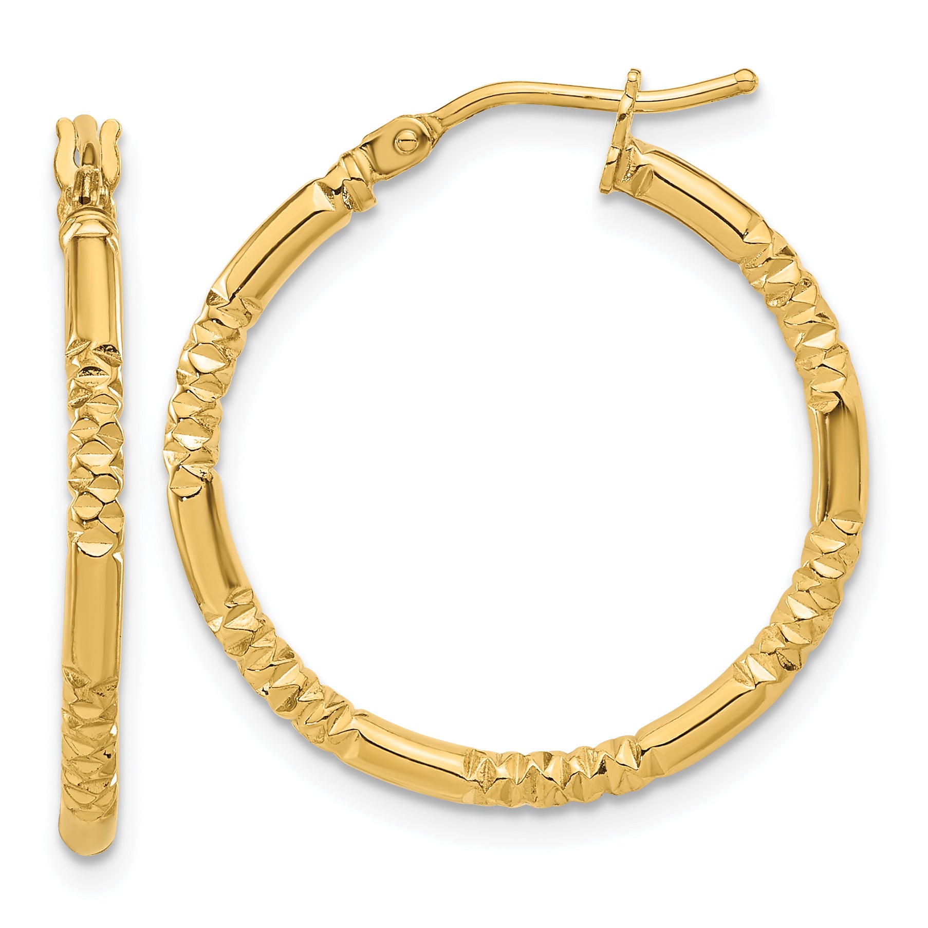 14K Polished and Textured Hoop Earrings Main image