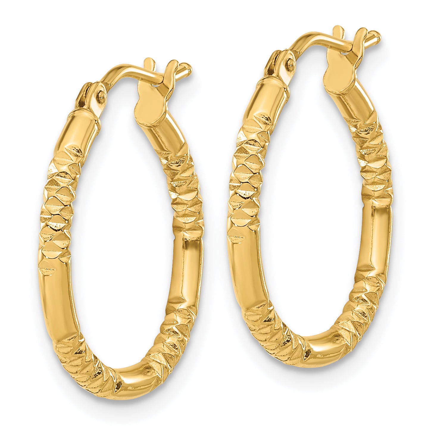 14K Polished and Textured Hoop Earrings Secondary image