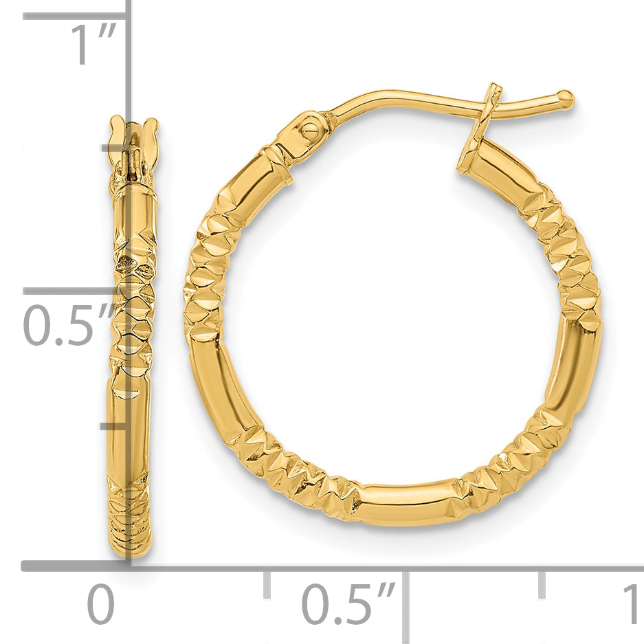 14K Polished and Textured Hoop Earrings