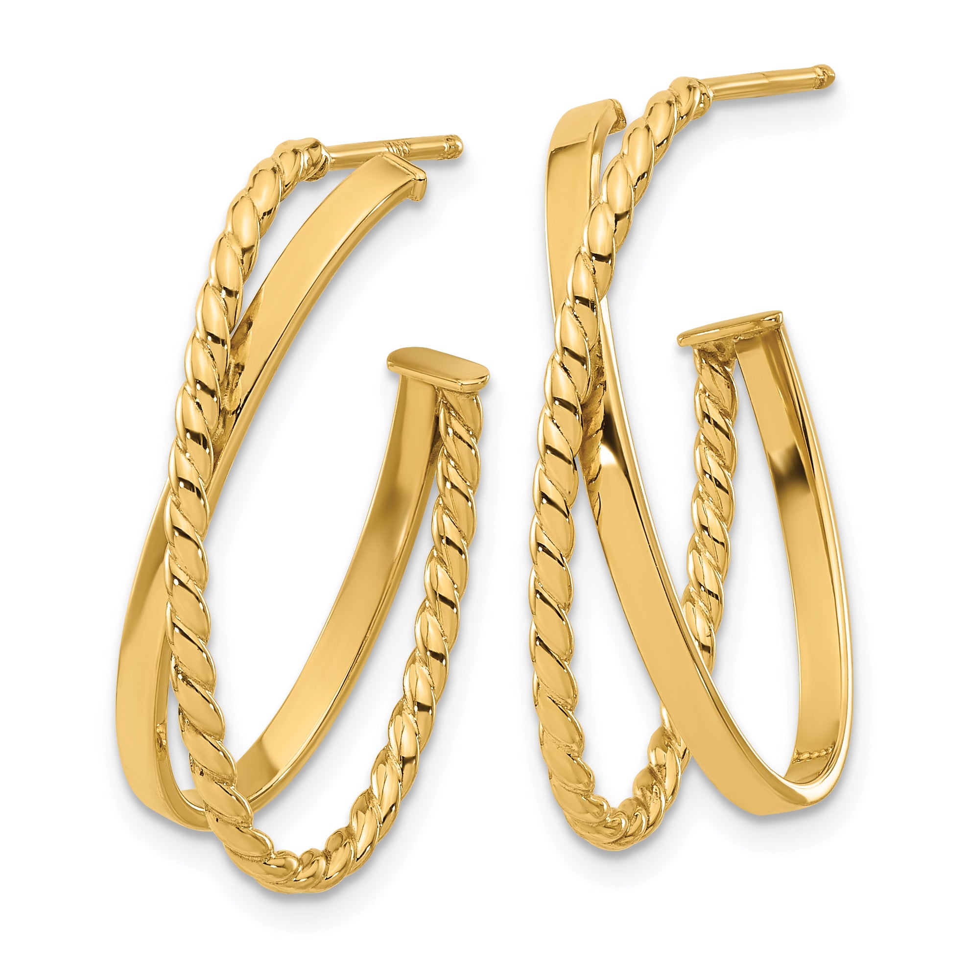 14K Polished and Twist J-Hoop Post Earrings Secondary image
