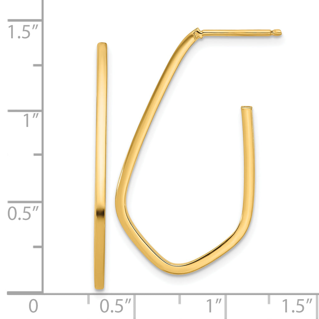 14K Polished Geometric Shaped J-Hoop Post Earrings
