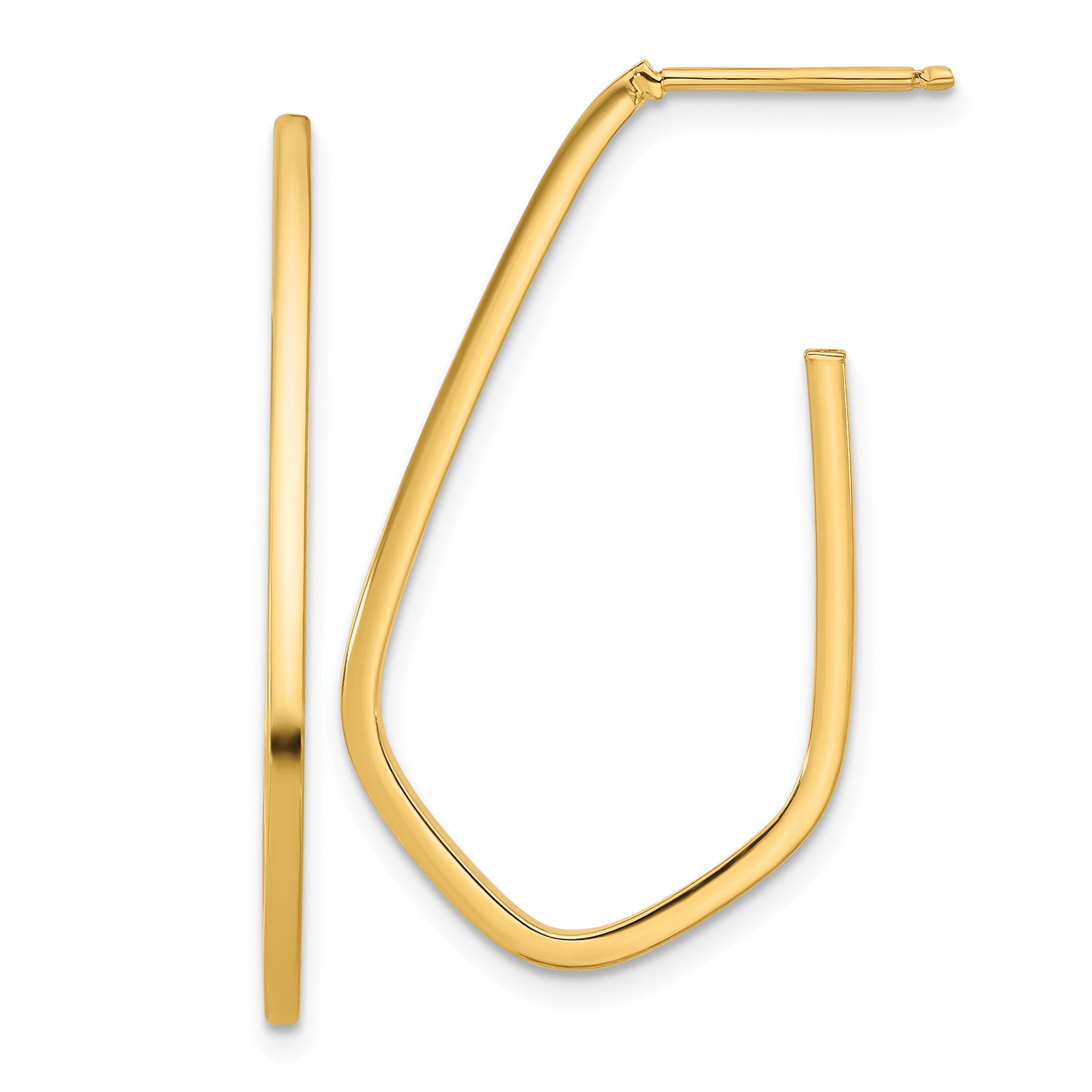 14K Polished Geometric Shaped J-Hoop Post Earrings