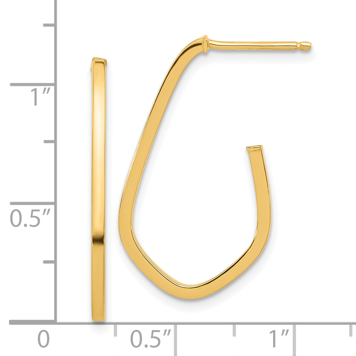 14K Polished Geometric Shaped J-Hoop Post Earrings