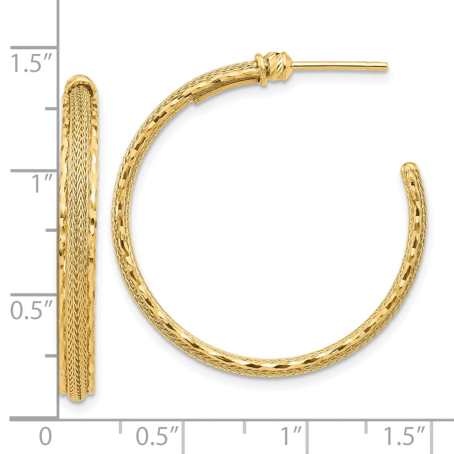 14K Diamond-cut and Textured Post Hoop Earrings