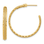 14K Diamond-cut and Textured Post Hoop Earrings