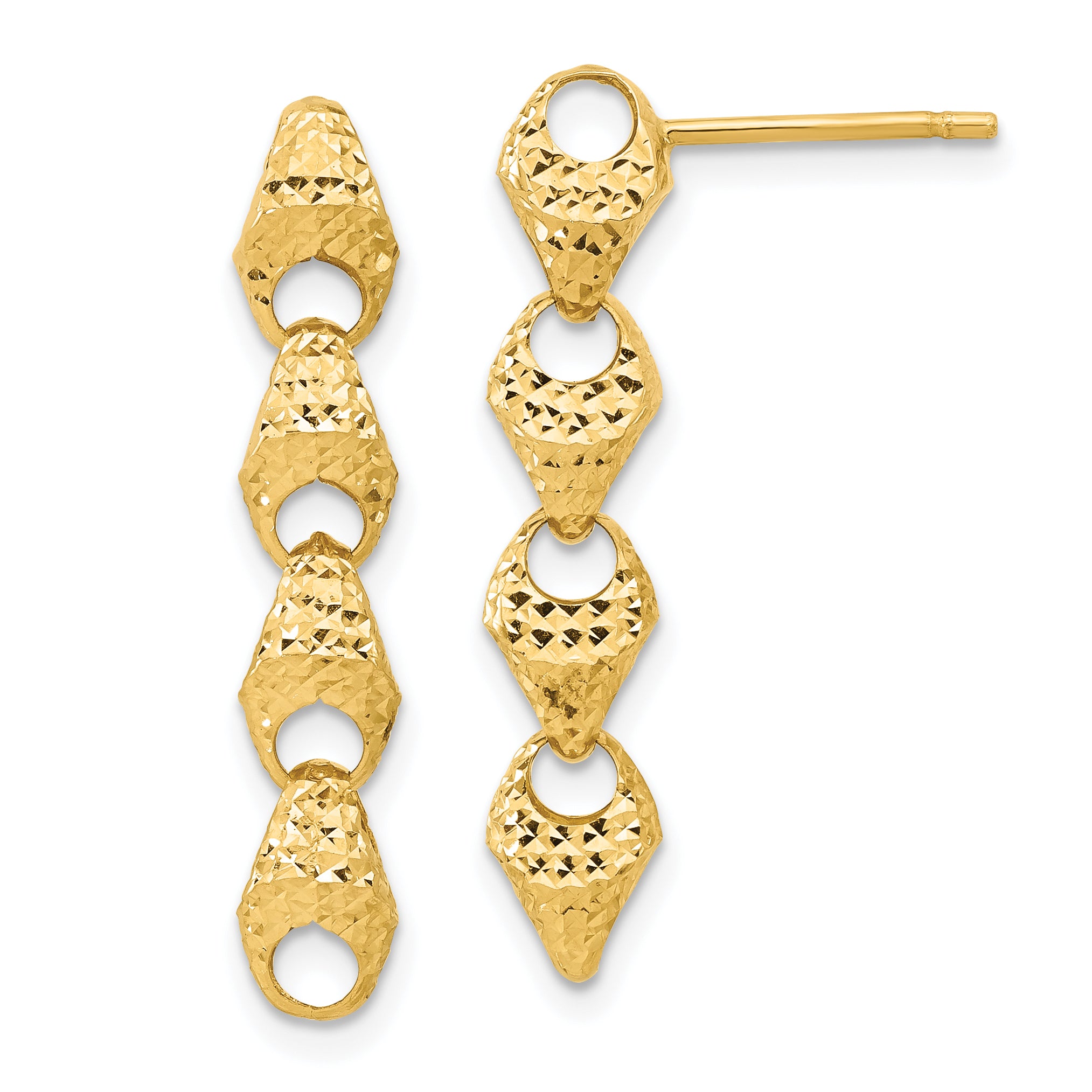 14K Diamond-cut Fancy Link Drop Post Earrings