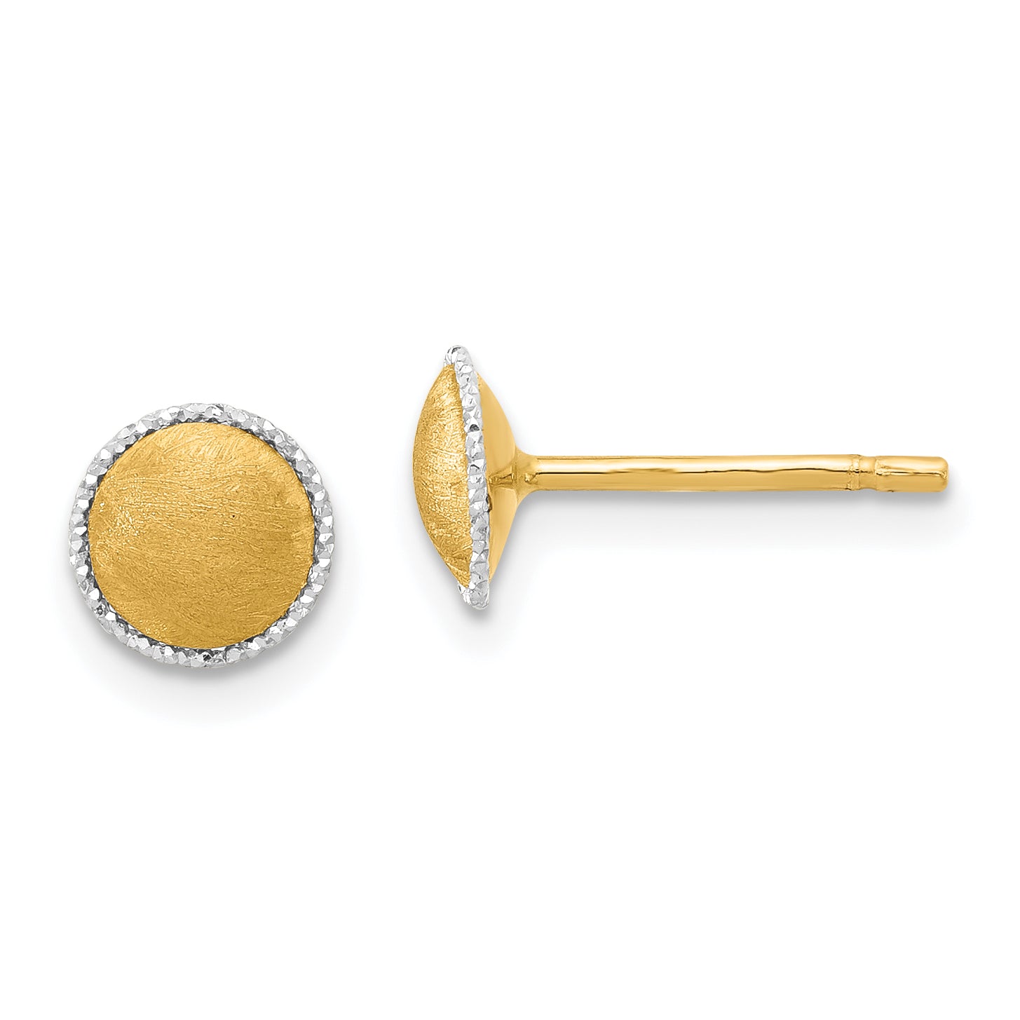 14K with White Gold Accent Brushed Post Earrings Main image