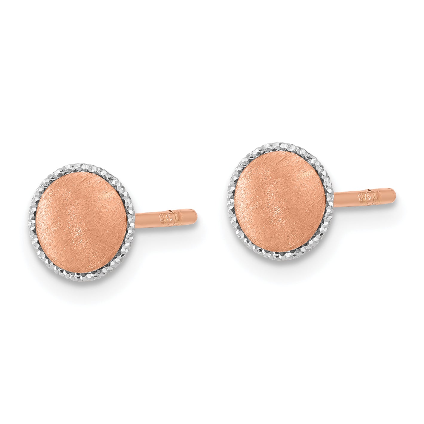 14K Rose Gold with White Gold Accent Brushed Post Earrings Secondary image
