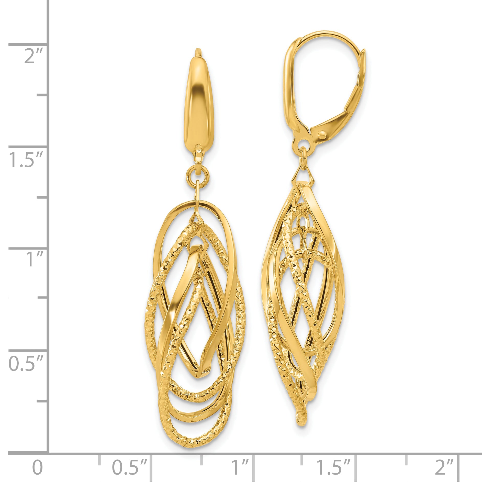 14K Polished and Textured Ovals Dangle Earrings