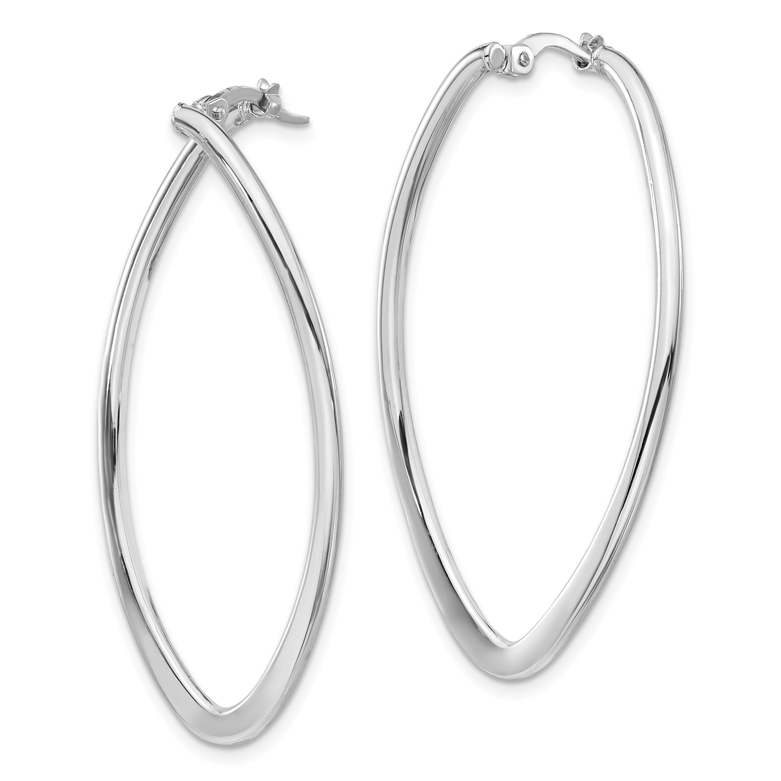 14K w/ White Rhodium Plating Polished Oval Hoop Earrings