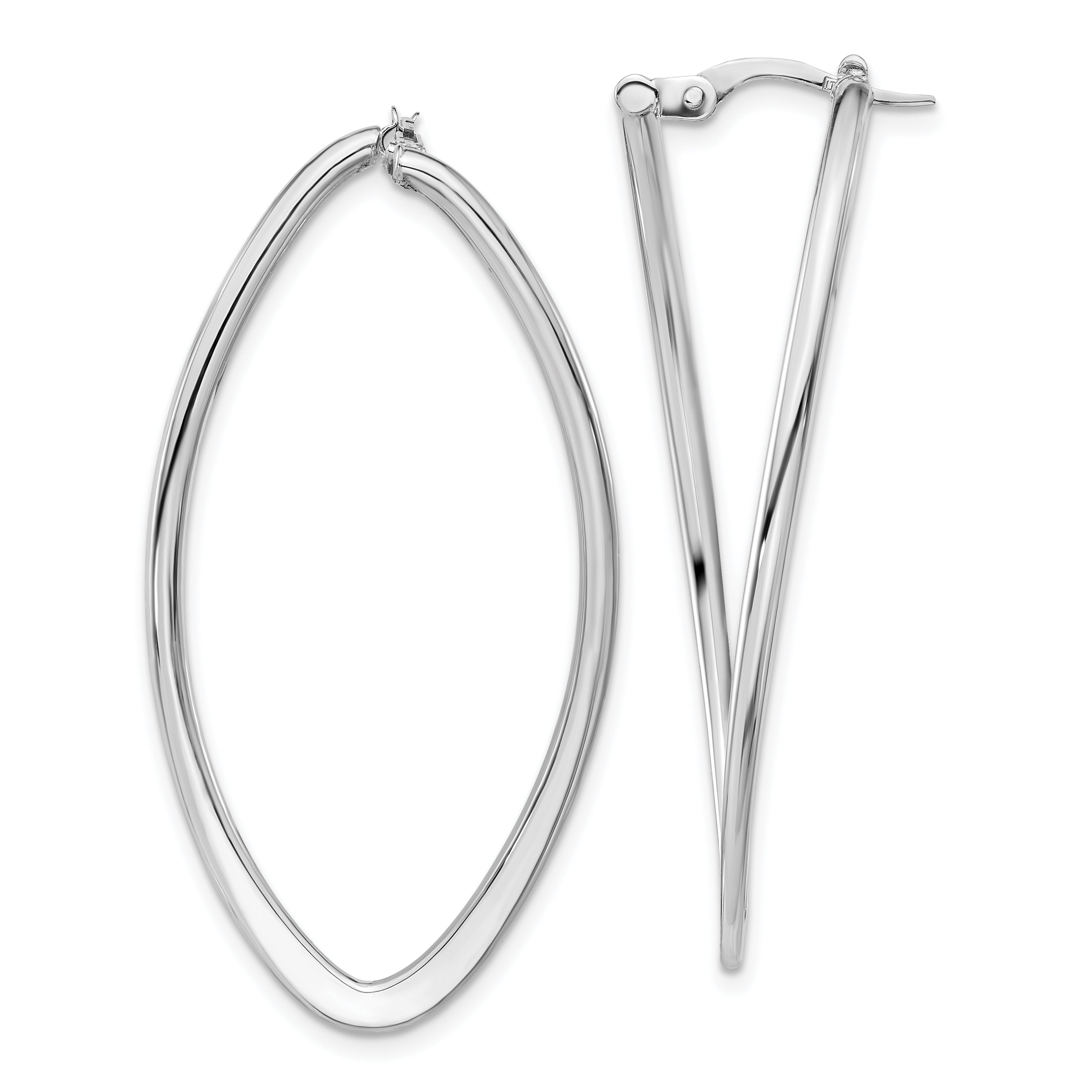 14K w/ White Rhodium Plating Polished Oval Hoop Earrings Main image