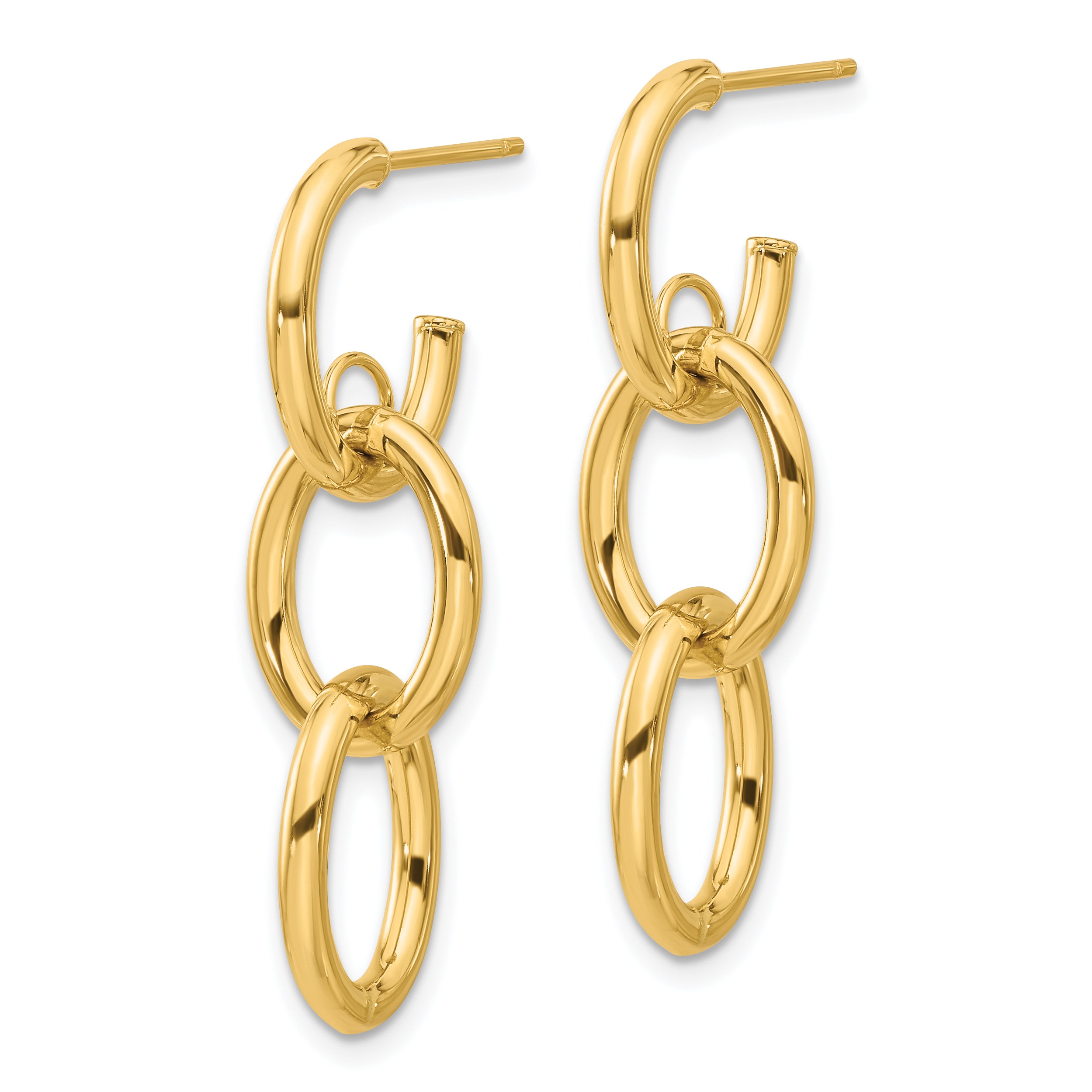 14K Polished Double Round Dangle Post Earrings Secondary image