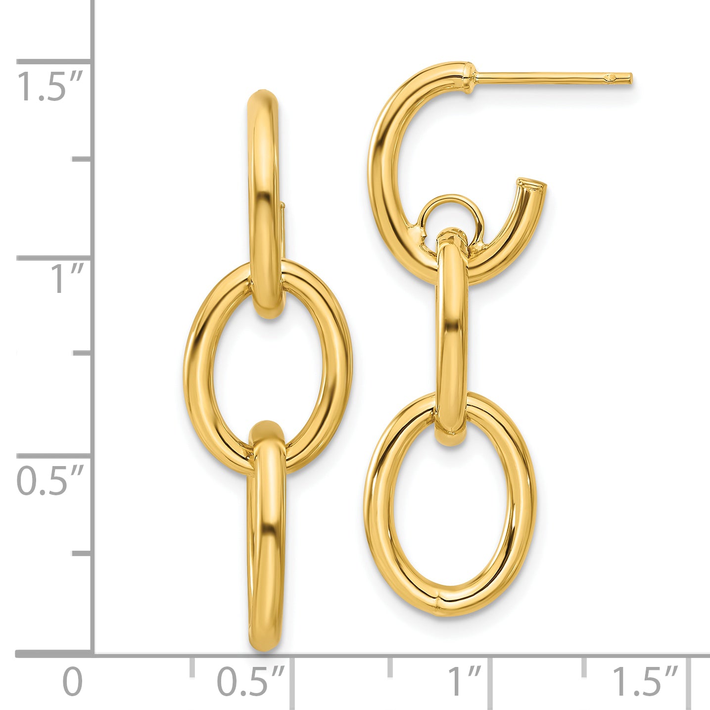14K Polished Double Round Dangle Post Earrings