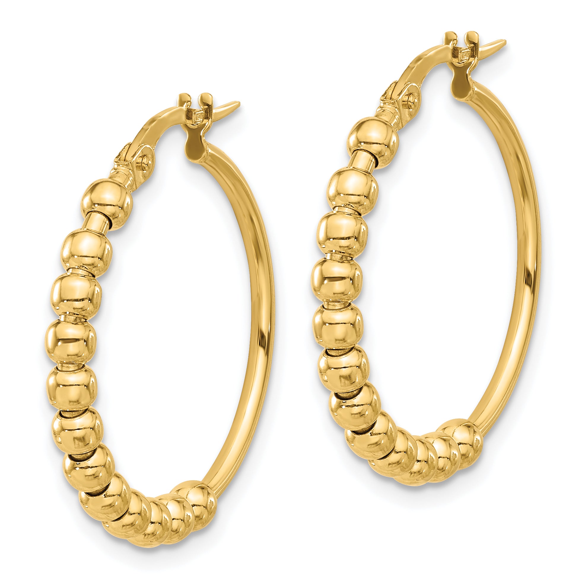 14K Polished Beaded Hoop Earrings Secondary image