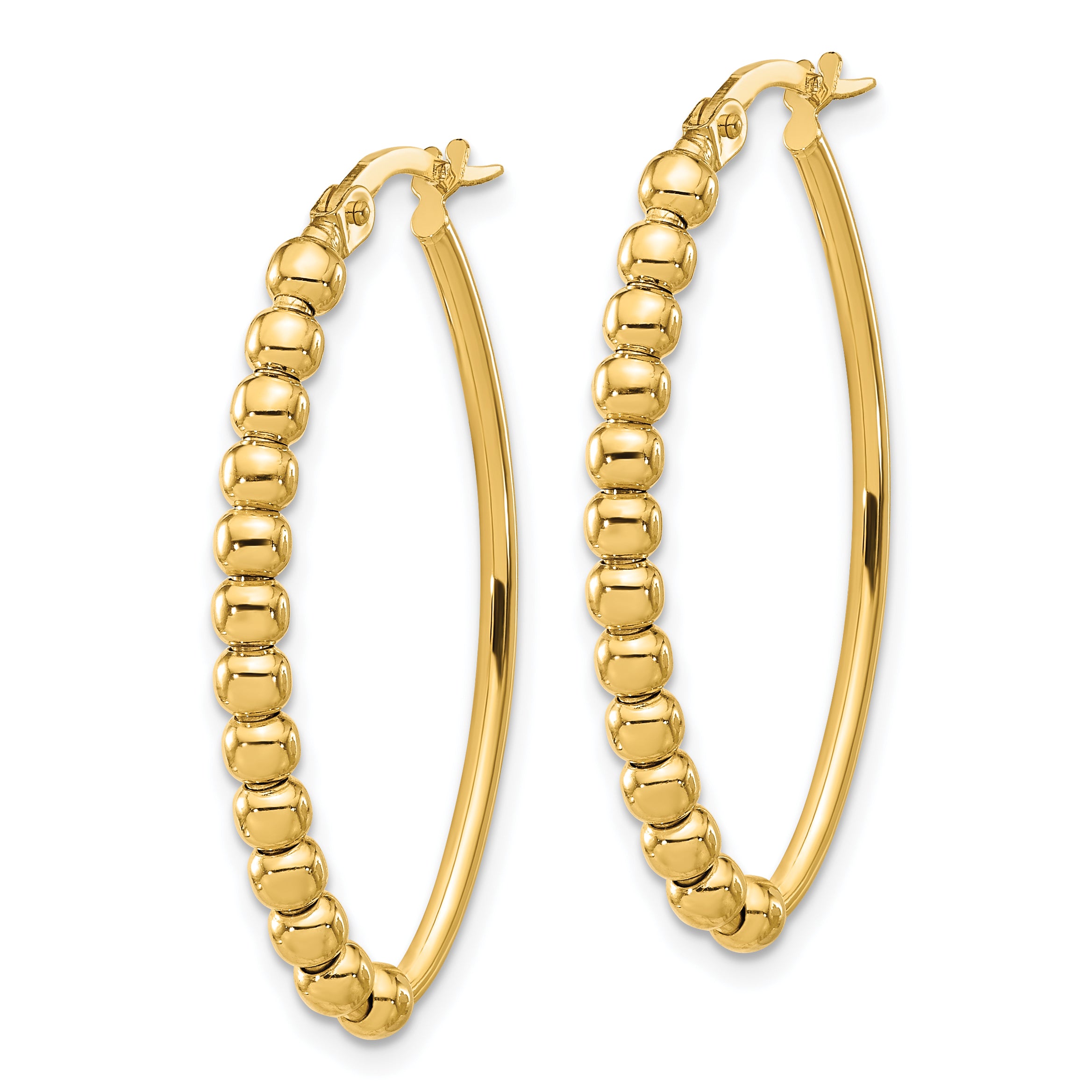 14K Polished Beaded Oval Hoop Earrings Secondary image