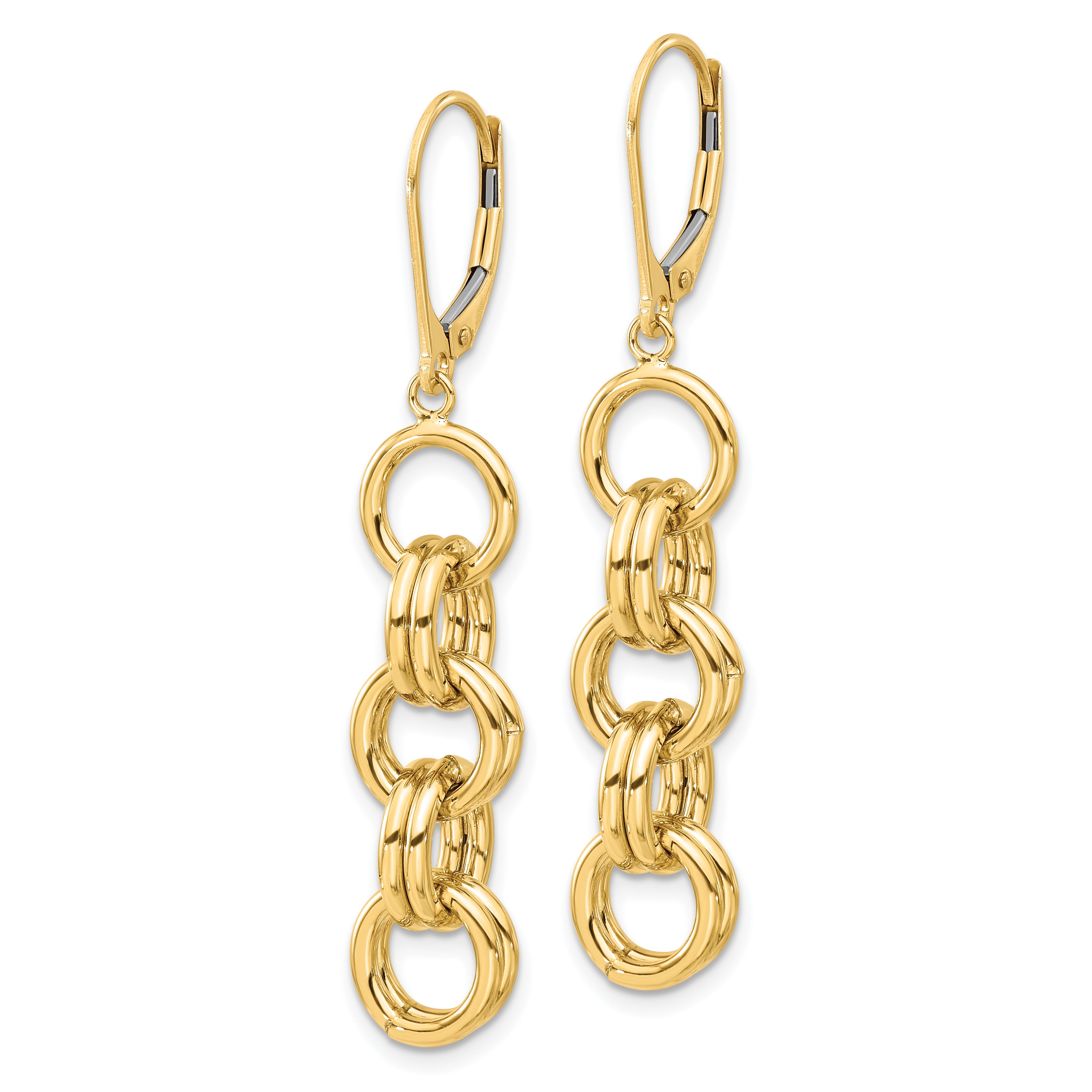 14K Polished Circle Links Dangle Earrings