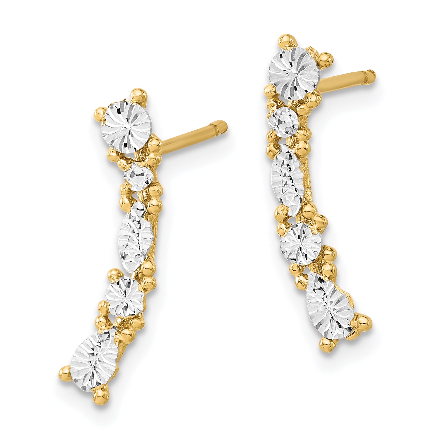 14K and White Rhodium Polished and Diamond-cut Post Earrings Secondary image