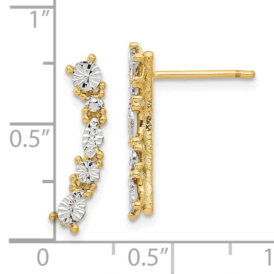 14K and White Rhodium Polished and Diamond-cut Post Earrings