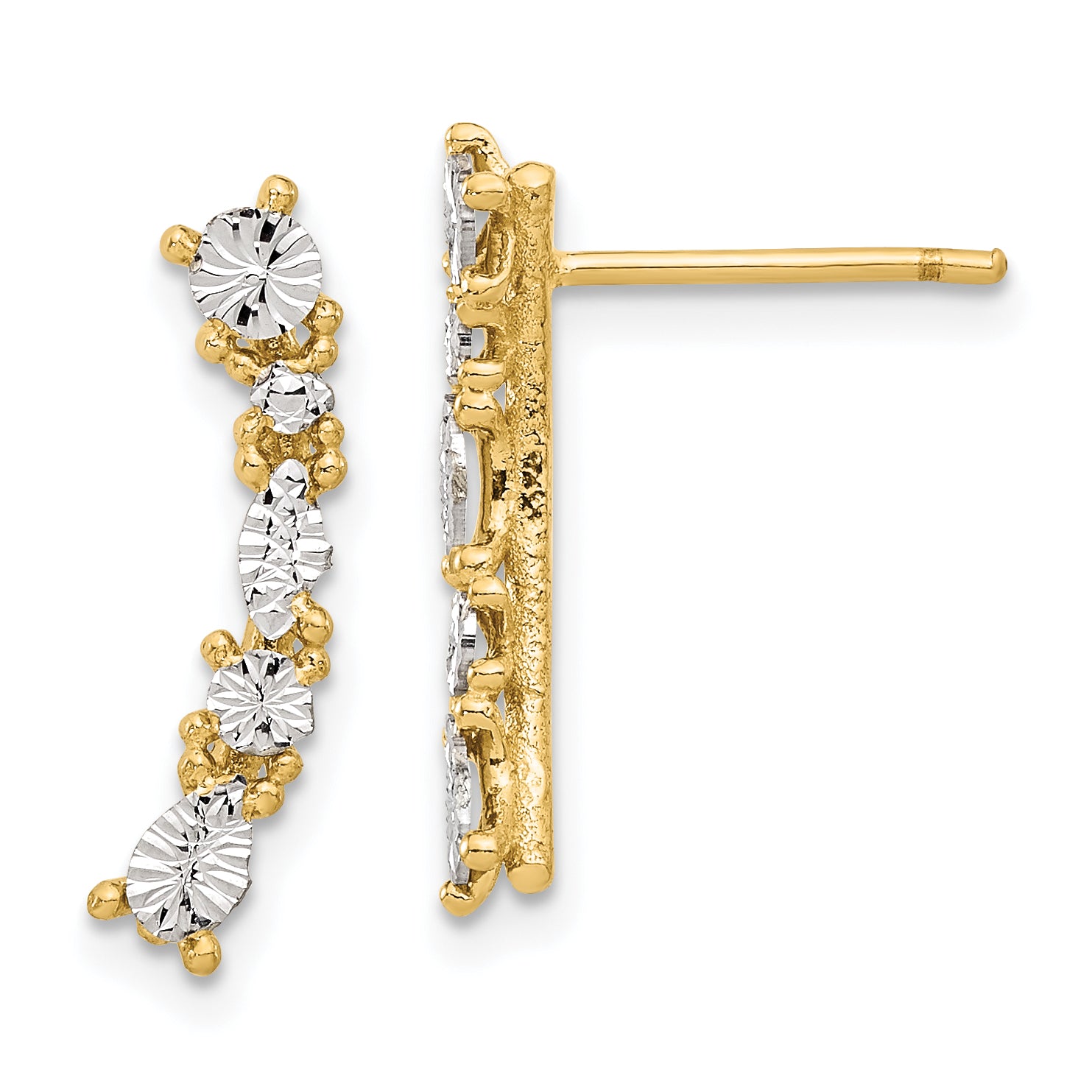 14K and White Rhodium Polished and Diamond-cut Post Earrings Main image
