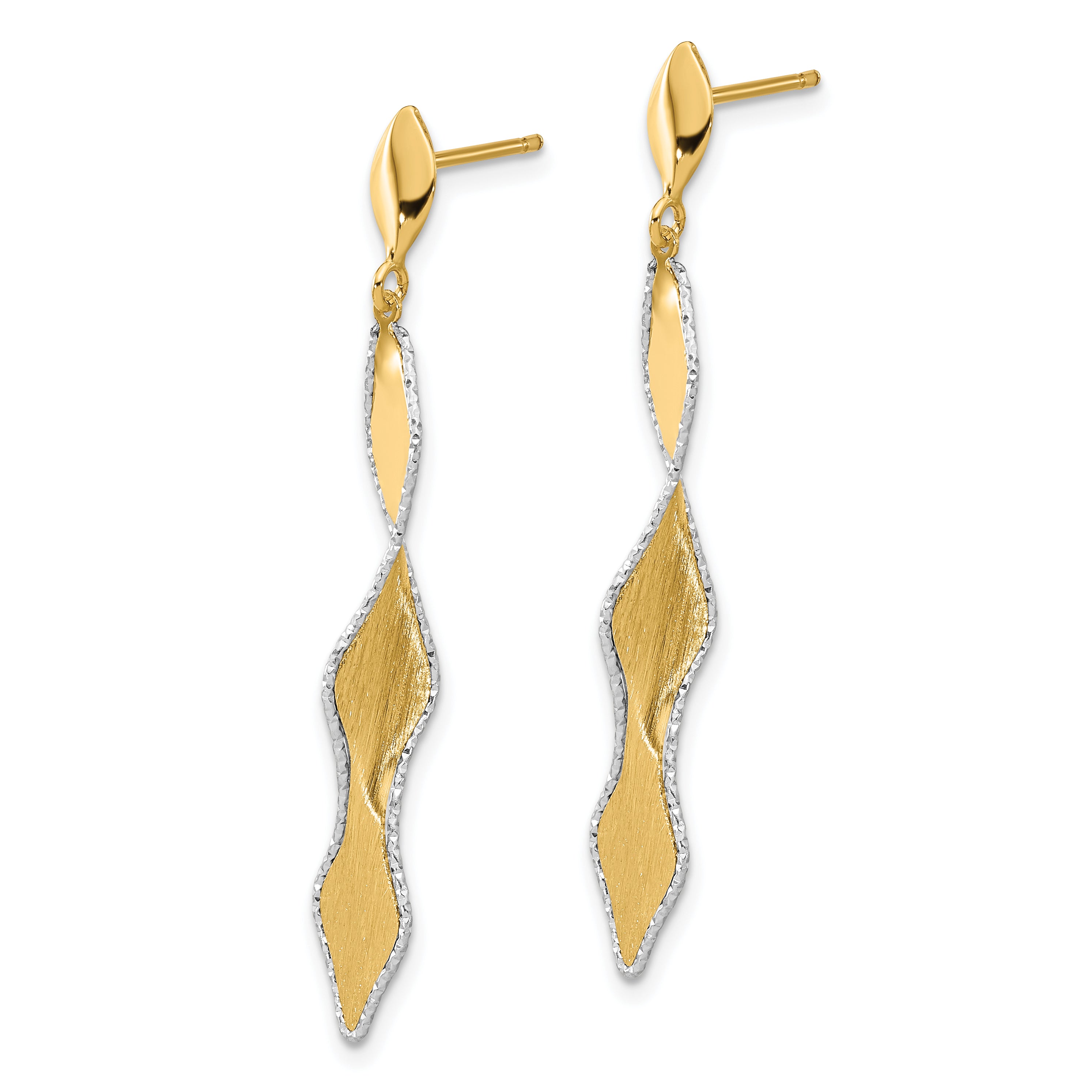 14K and White Rhodium Polished and Satin Post Dangle Earrings
