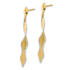 14K and White Rhodium Polished and Satin Post Dangle Earrings