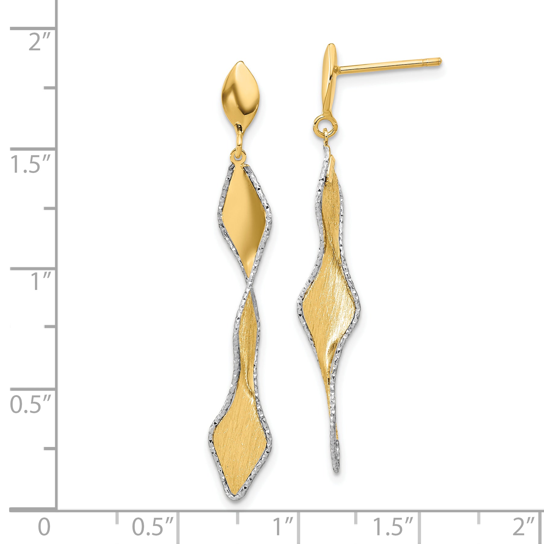 14K and White Rhodium Polished and Satin Post Dangle Earrings