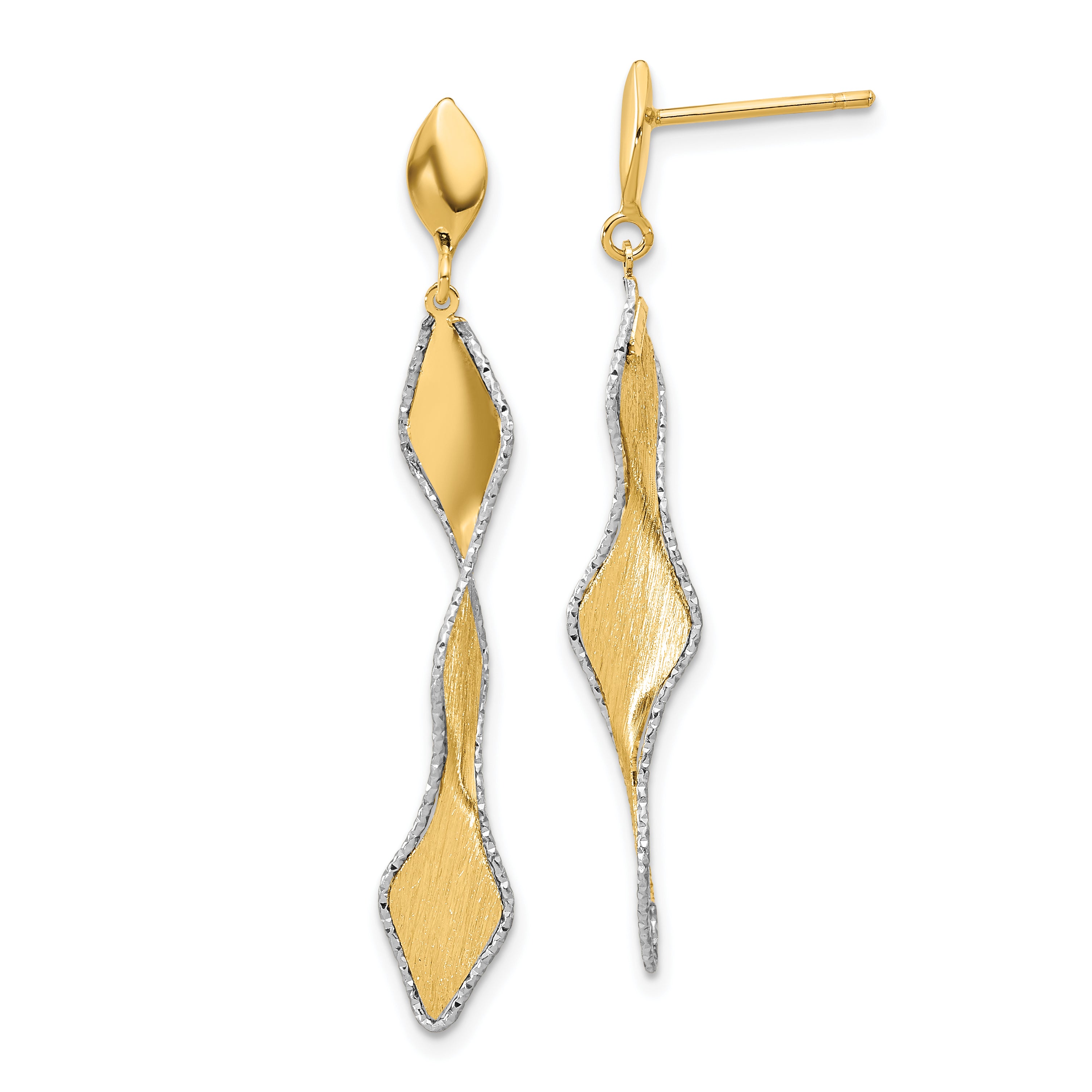 14K and White Rhodium Polished and Satin Post Dangle Earrings Main image