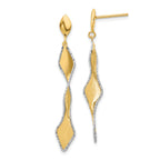 14K and White Rhodium Polished and Satin Post Dangle Earrings