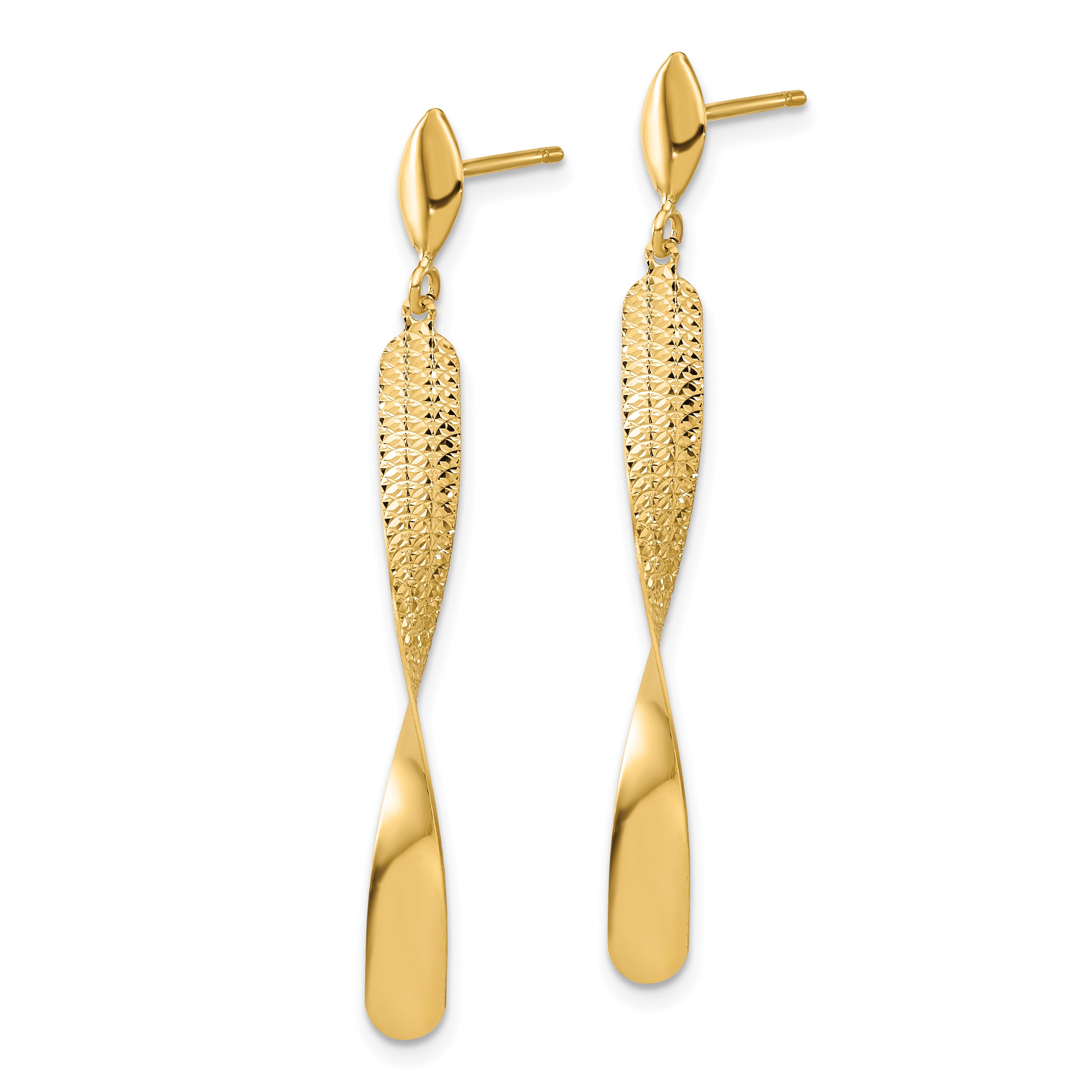 14K Polished and Textured Post Dangle Earrings