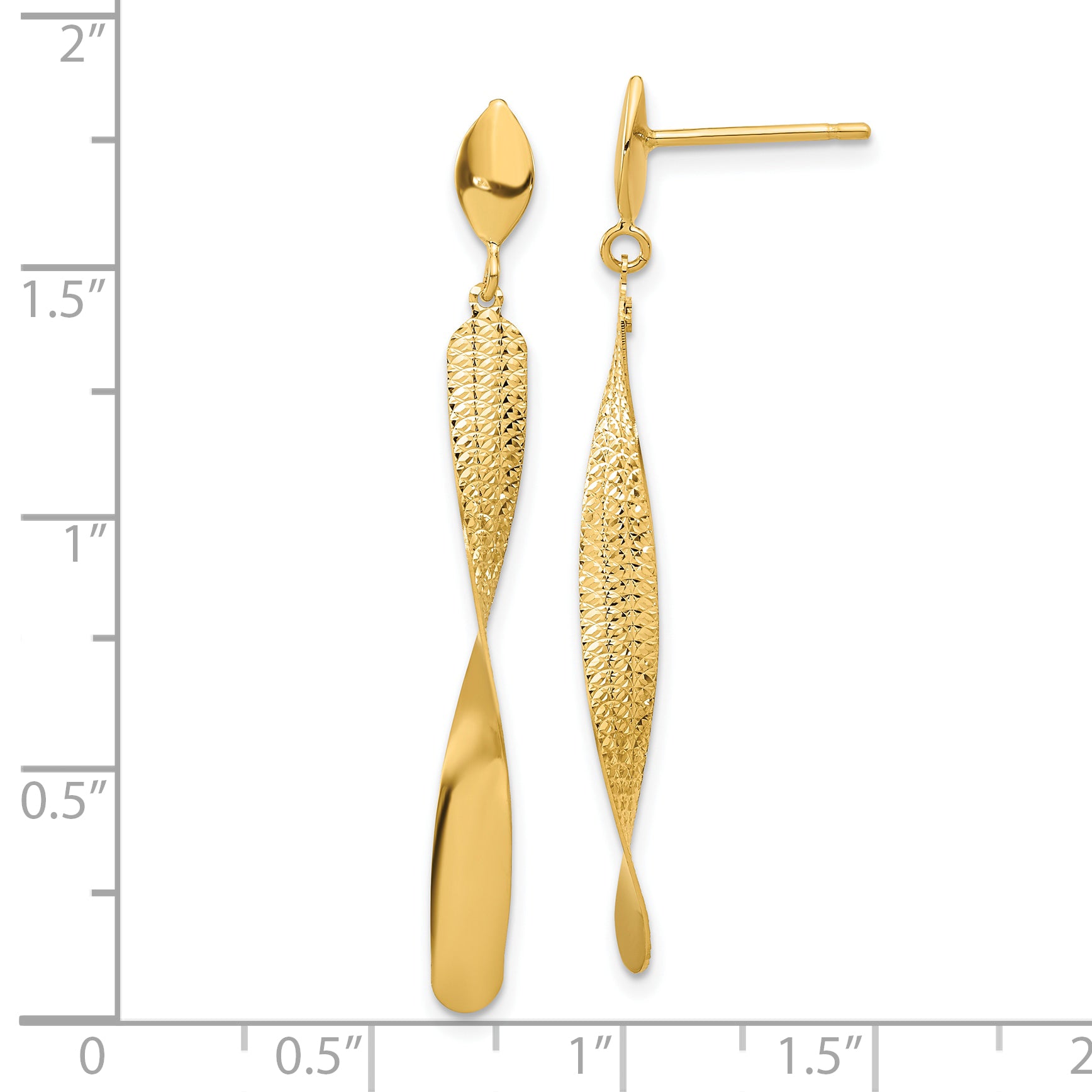 14K Polished and Textured Post Dangle Earrings