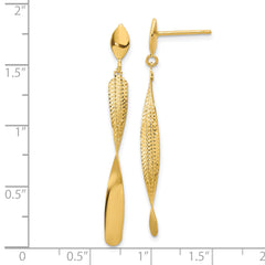 14K Polished and Textured Post Dangle Earrings