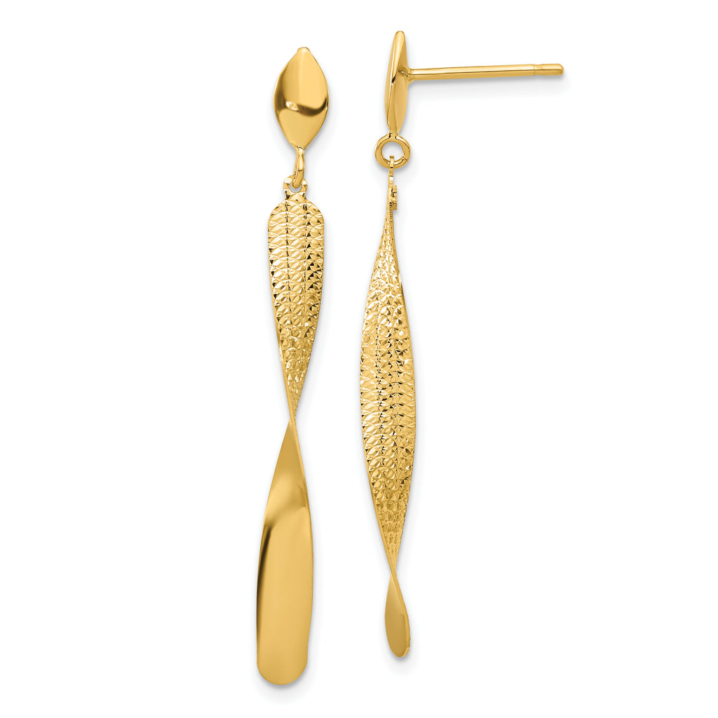 14K Polished and Textured Post Dangle Earrings