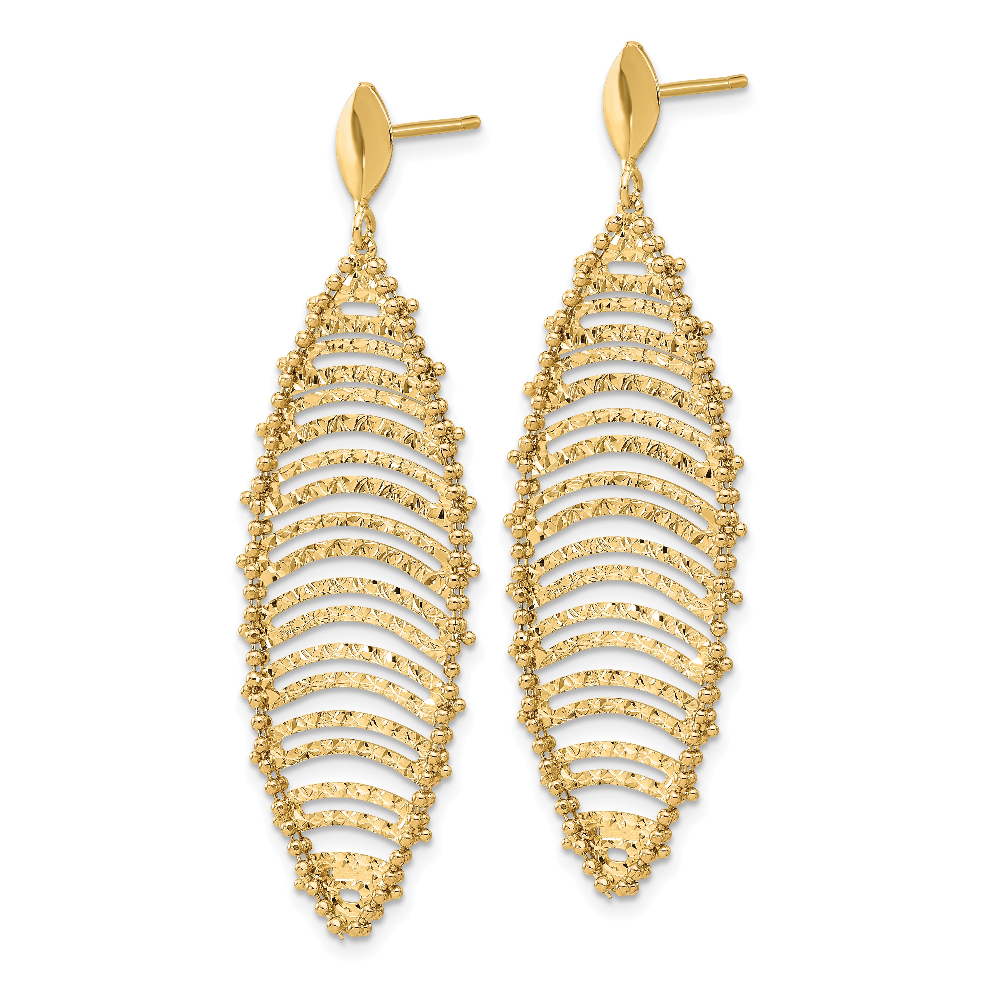 14K Polished and Textured Post Dangle Earrings