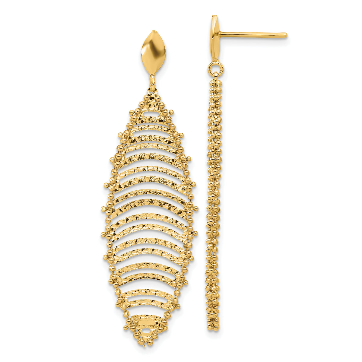 14K Polished and Textured Post Dangle Earrings