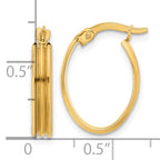 14K Polished and Grooved Oval Hoop Earrings