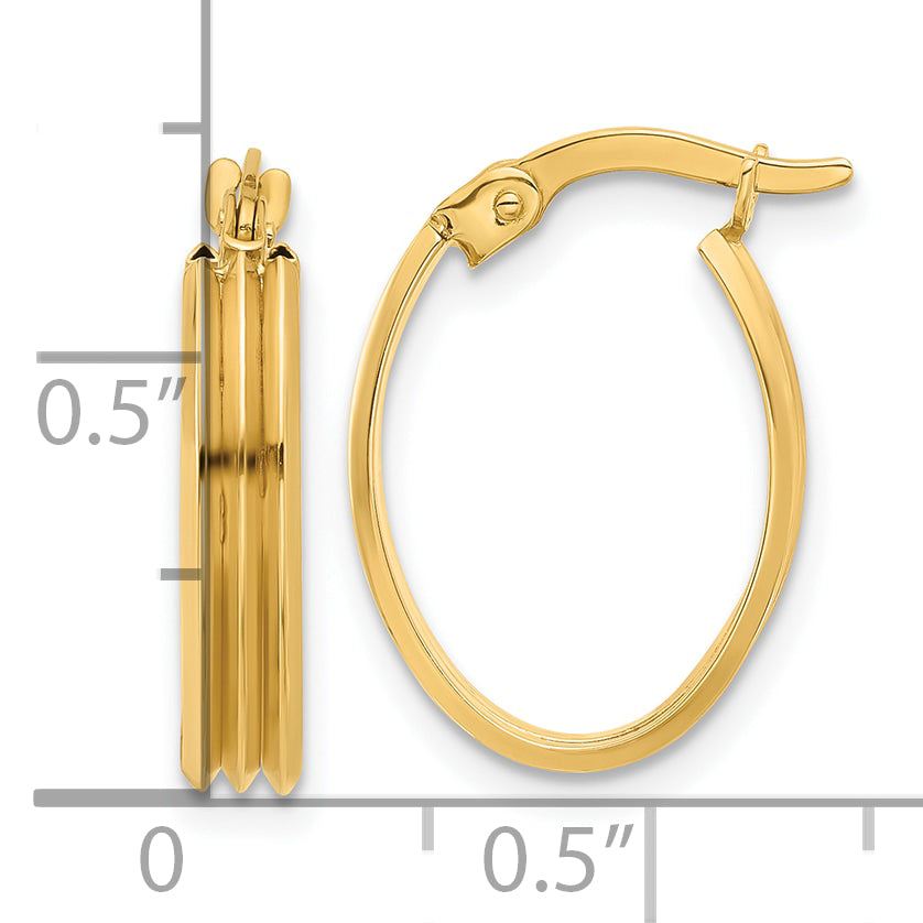 14K Polished and Grooved Oval Hoop Earrings