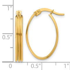 14K Polished and Grooved Oval Hoop Earrings