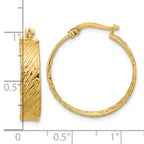 14K Polished and Textured Round Hoop Earrings