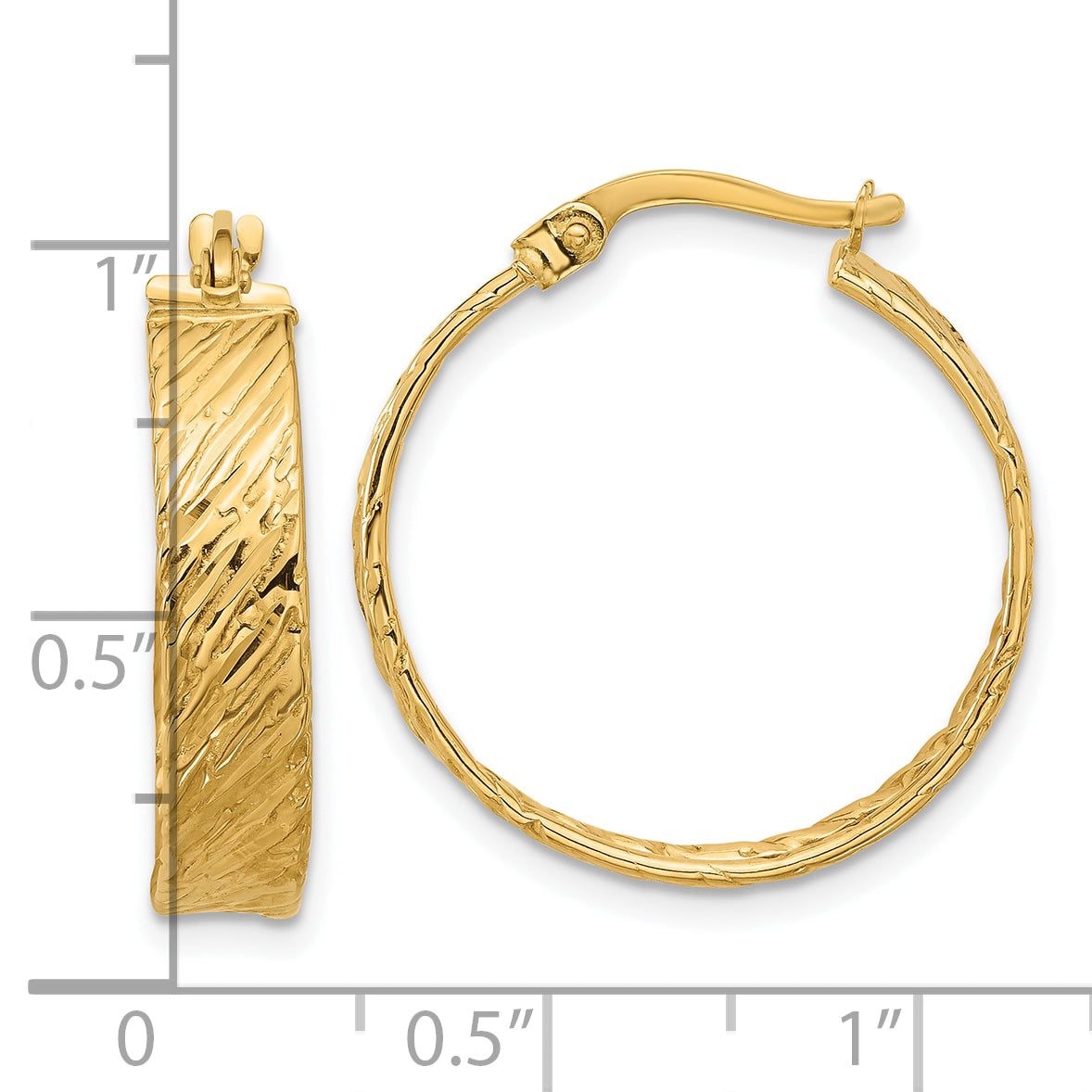 14K Polished and Textured Round Hoop Earrings