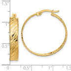 14K Polished and Textured Round Hoop Earrings