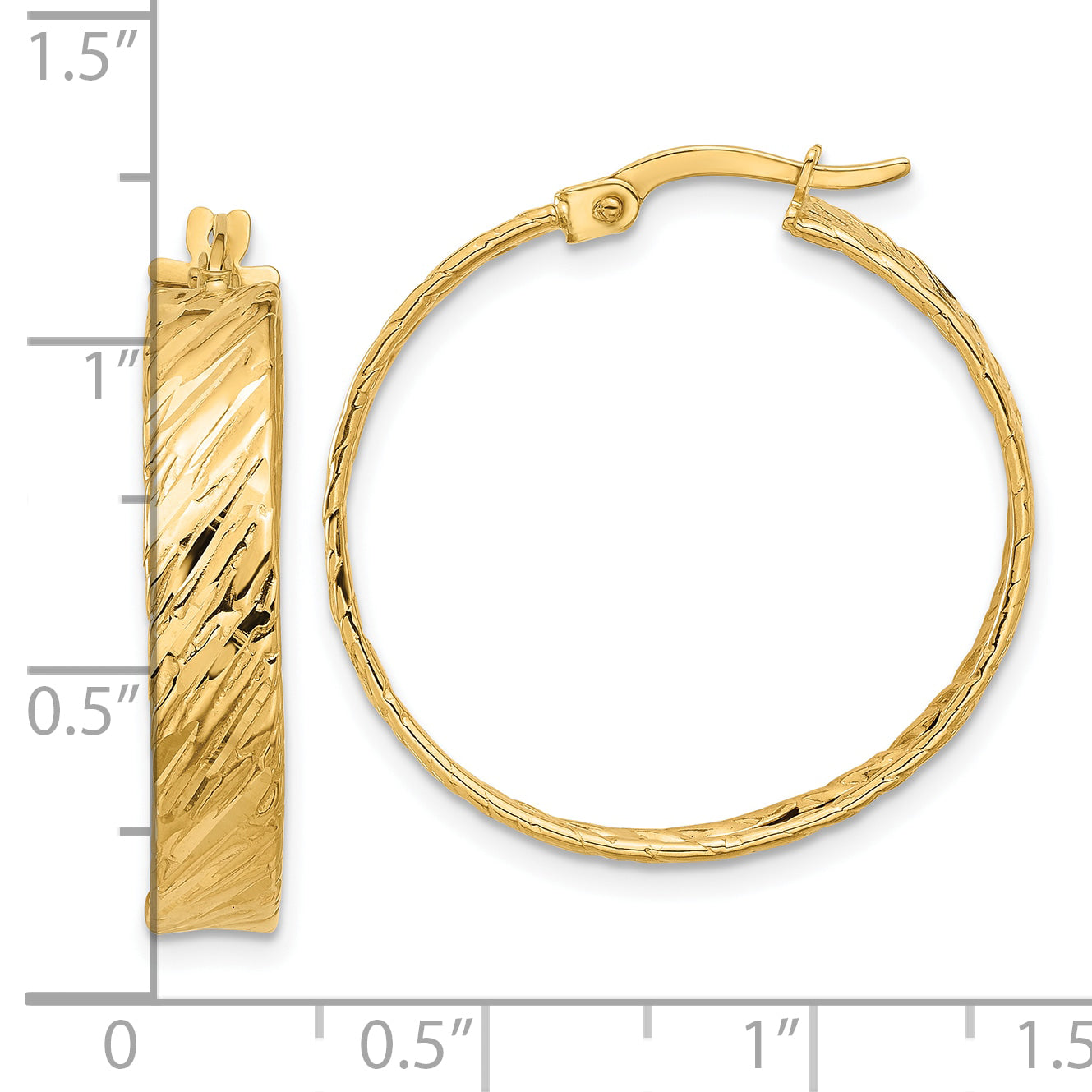 14K Polished and Textured Round Hoop Earrings