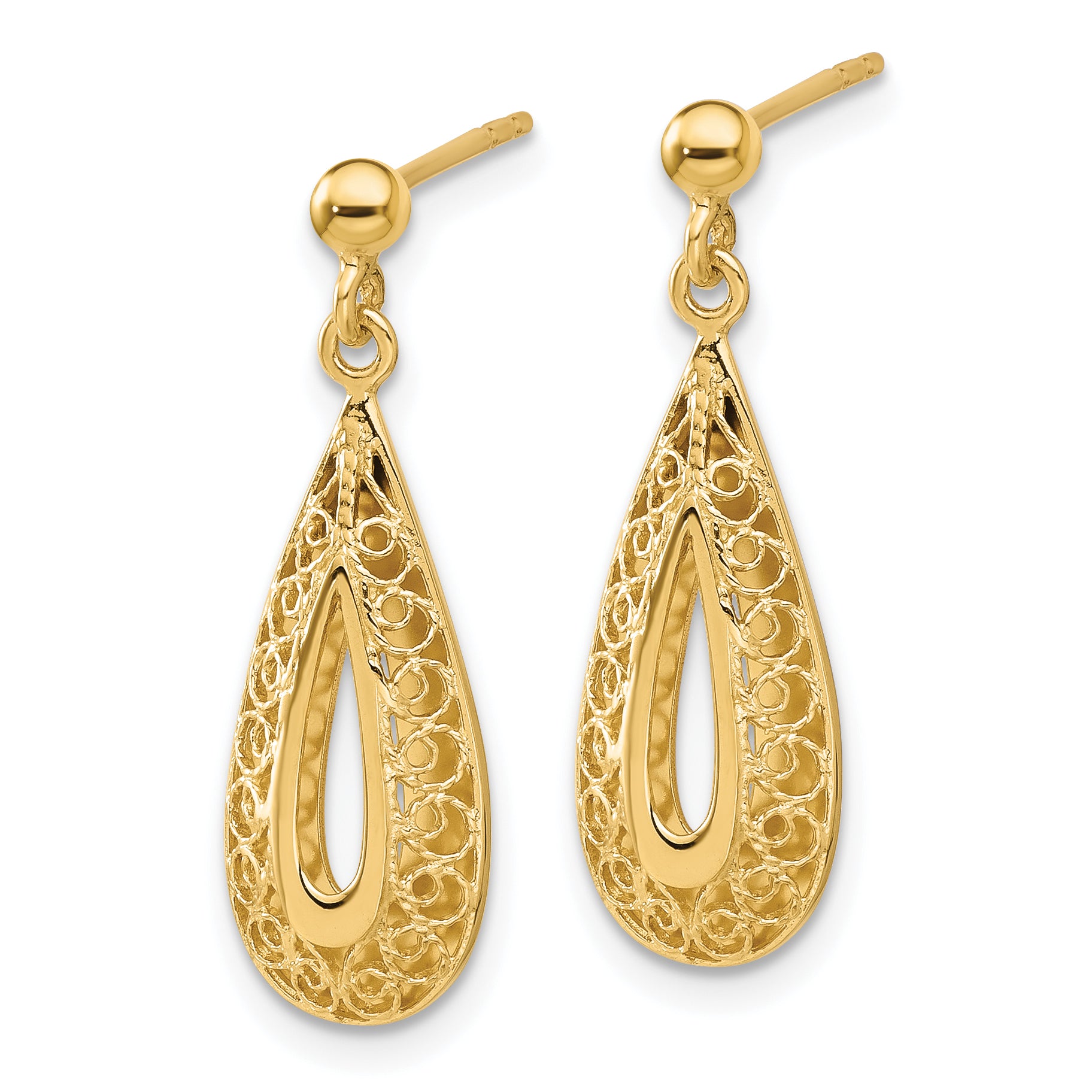 14K Filigree Teardrop Post Dangle Earrings