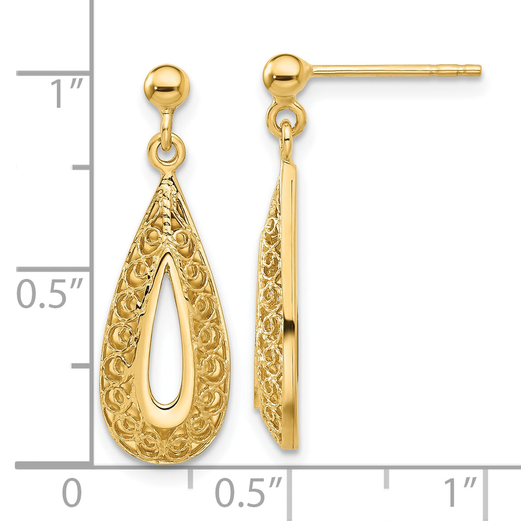 14K Filigree Teardrop Post Dangle Earrings