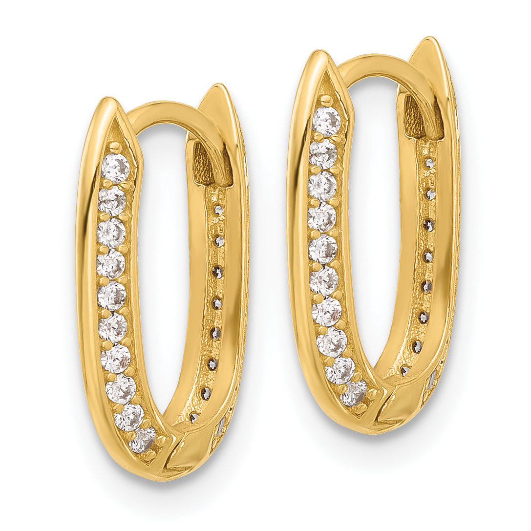 14K Polished CZ Hinged Hoop Earrings