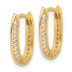 14K Polished CZ Hinged Hoop Earrings