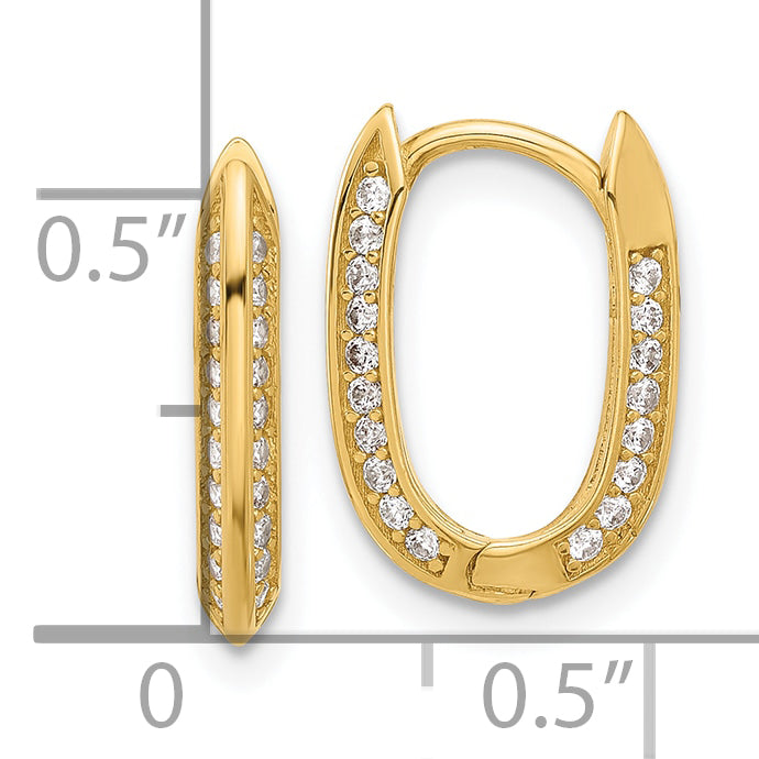 14K Polished CZ Hinged Hoop Earrings